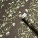 Tasmanian Mimosa Brown & Green by Celerie Kemble Botanical Stripe Wallpaper – Schumacher 5015361