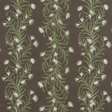 Tasmanian Mimosa wallpaper by Celerie Kemble for Schumacher, featuring large-scale botanical stripes in brown and green.