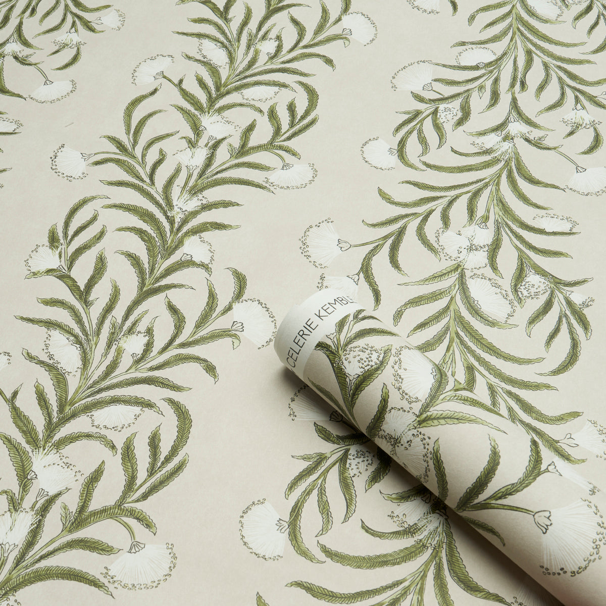 Tasmanian Mimosa Ivory & Green by Schumacher Botanical Stripe Wallpaper – Celerie Kemble 5015362