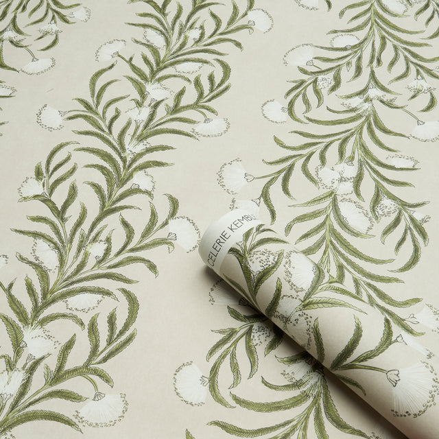 Tasmanian Mimosa Ivory & Green by Schumacher Botanical Stripe Wallpaper – Celerie Kemble 5015362