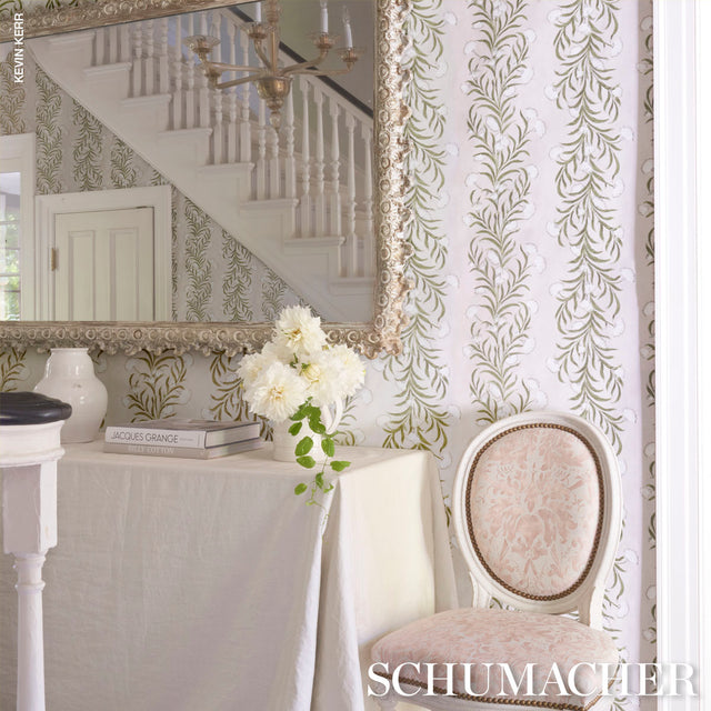 Tasmanian Mimosa Ivory & Green by Schumacher Botanical Stripe Wallpaper – Celerie Kemble 5015362