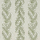 Tasmanian Mimosa wallpaper by Celerie Kemble for Schumacher, featuring a large-scale botanical stripe in ivory and green.