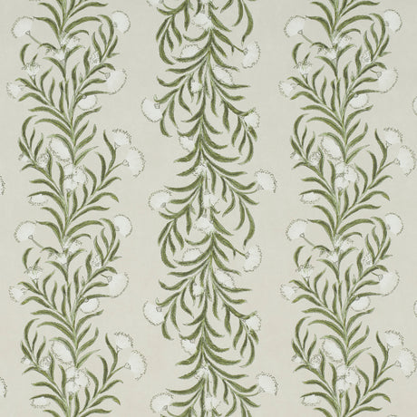 Tasmanian Mimosa wallpaper by Celerie Kemble for Schumacher, featuring a large-scale botanical stripe in ivory and green.