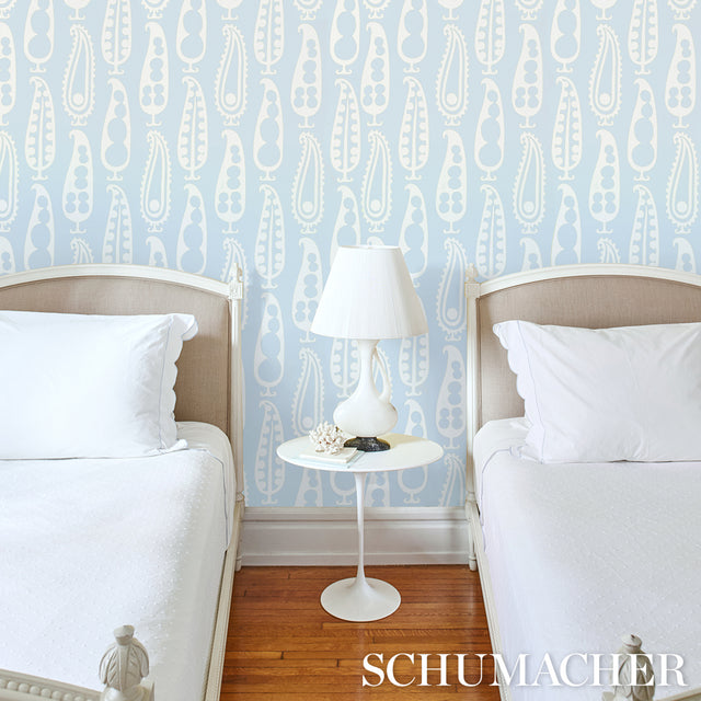 Paisley Peas Sky by Drusus Tabor Modern Painterly Wallpaper – Schumacher 5015380