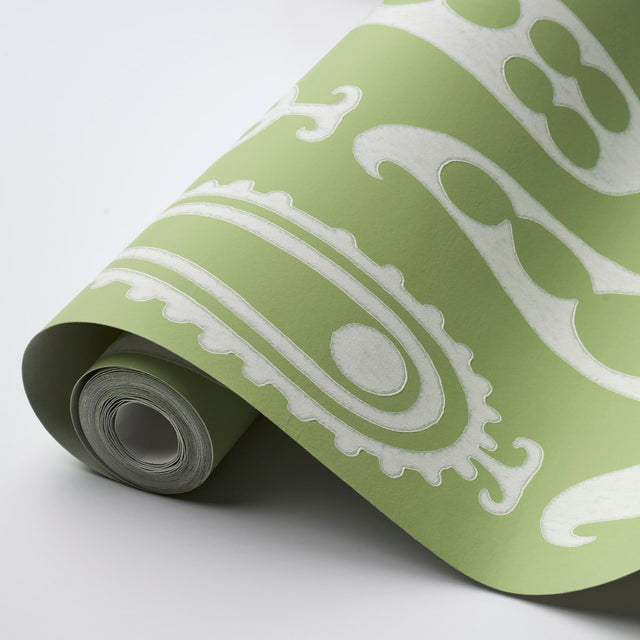 Paisley Peas Green by Drusus Tabor Painterly Modern Wallpaper – Schumacher 5015381