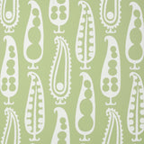 Paisley Peas wallpaper in green by Drusus Tabor for Schumacher, featuring a playful paisley and peapod motif on a non-woven material.