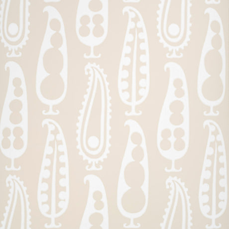 Paisley Peas wallpaper in Natural by Drusus Tabor for Schumacher, featuring a modern paisley and peapod motif in a neutral colorway.
