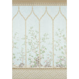 Victoria Panel Set wallpaper in Mineral by Schumacher, featuring hand-painted chinoiserie floral and arch design in soft pastel tones.