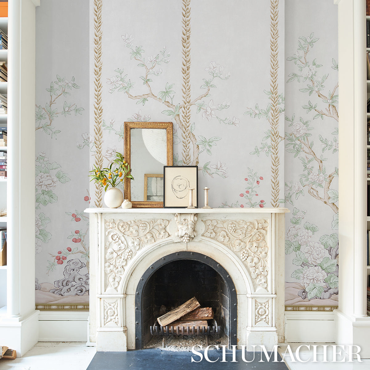 Victoria Panel Set Stone by Schumacher Chinoiserie Wallpaper – 5015401