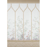 Victoria Panel Set wallpaper in Stone by Schumacher, featuring hand-painted chinoiserie floral and arch design in soft neutral tones.