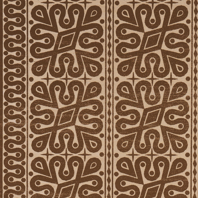 Borneo Grasscloth wallpaper in brown by Schumacher, featuring a bold, hand-printed Southeast Asian-inspired pattern designed by Celerie Kemble.