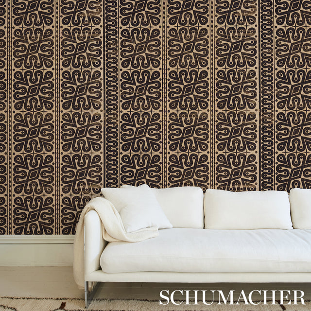 Borneo Grasscloth Black by Schumacher Celerie Kemble Hand Screen Printed Wallpaper – Schumacher 5015412