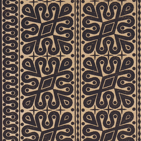 Borneo Grasscloth wallpaper by Schumacher in black, featuring a bold, hand screen printed Southeast Asian-inspired pattern designed by Celerie Kemble.