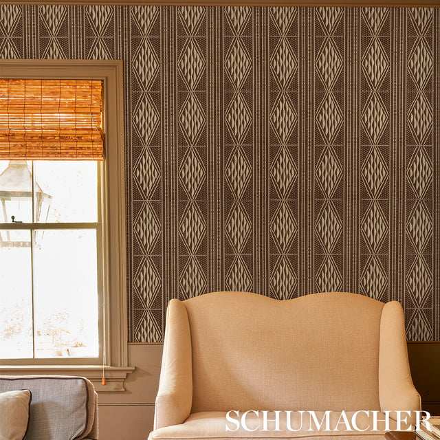 Cassava Tobacco by Schumacher Earth and Sky Collection Vertical Stripe Diamond Wallpaper – 5015420