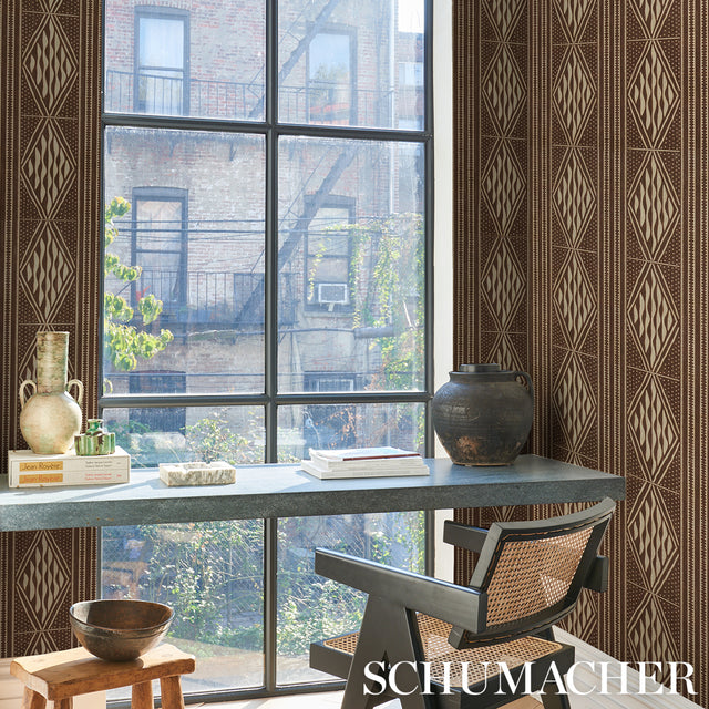 Cassava Tobacco by Schumacher Earth and Sky Collection Vertical Stripe Diamond Wallpaper – 5015420