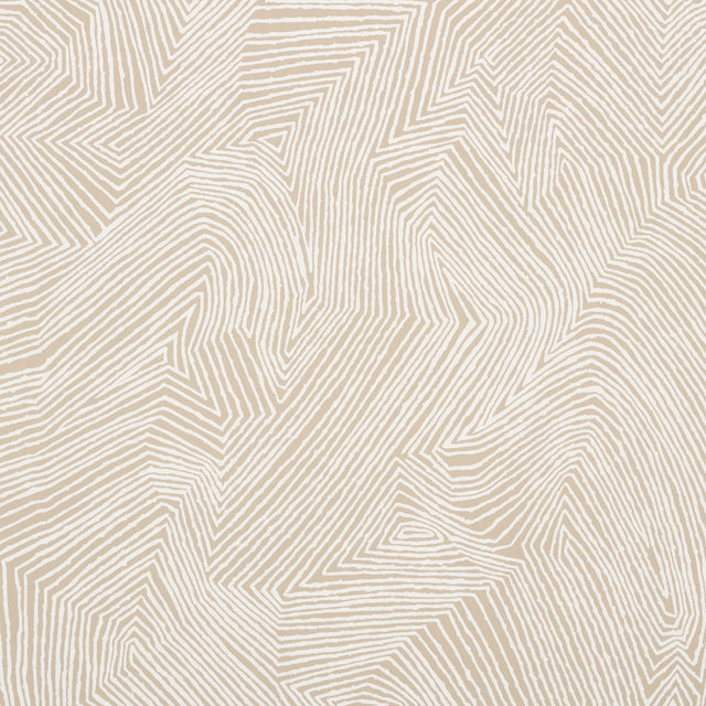 Labyrinth Grand wallpaper in Dune by Schumacher, featuring a large-scale, topographic-inspired geometric pattern in neutral tones.