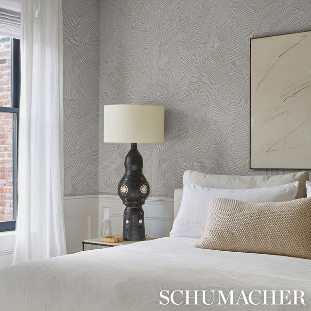 Labyrinth Grand Soft Silver by Schumacher Modern Geometric Wallpaper – Schumacher 5015432