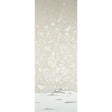 Chinois Palais Panel wallpaper in stone by Mary McDonald for Schumacher, featuring exotic birds and cherry blossoms in a chinoiserie style.