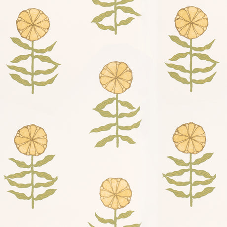 Pretty Petals wallpaper in soft yellow by Marian McEvoy for Schumacher, featuring stylized floral motifs on a light background.