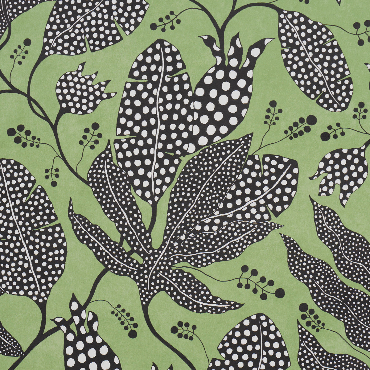 Polka Dot Jungle Black & Green Botanical Wallpaper – Schumacher 5015460