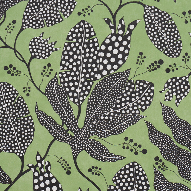 Polka Dot Jungle Black & Green Botanical Wallpaper – Schumacher 5015460