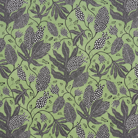 Polka Dot Jungle wallpaper by Marian McEvoy for Schumacher, featuring a large-scale botanical pattern in black and green.