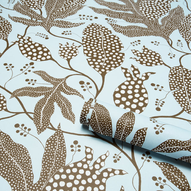 Polka Dot Jungle Brown & Sky Botanical Wallpaper – Schumacher 5015461