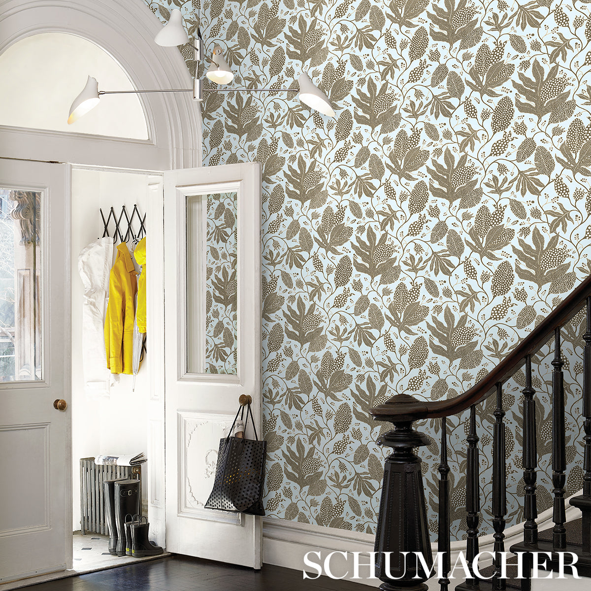 Polka Dot Jungle Brown & Sky Botanical Wallpaper – Schumacher 5015461