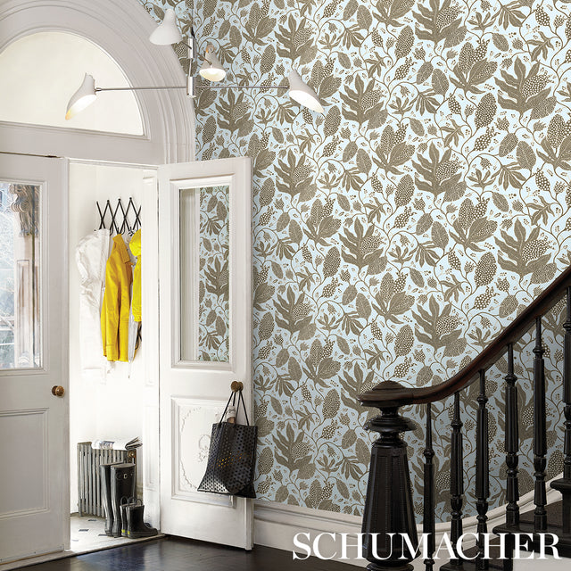 Polka Dot Jungle Brown & Sky Botanical Wallpaper – Schumacher 5015461