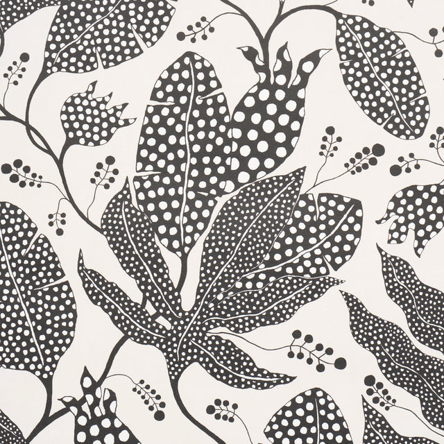 Polka Dot Jungle Black & Cream by Marian McEvoy Botanical Wallpaper – Schumacher 5015462