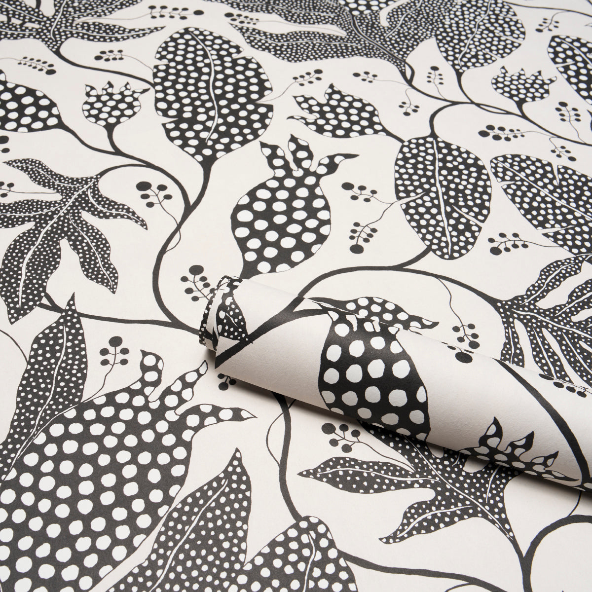 Polka Dot Jungle Black & Cream by Marian McEvoy Botanical Wallpaper – Schumacher 5015462