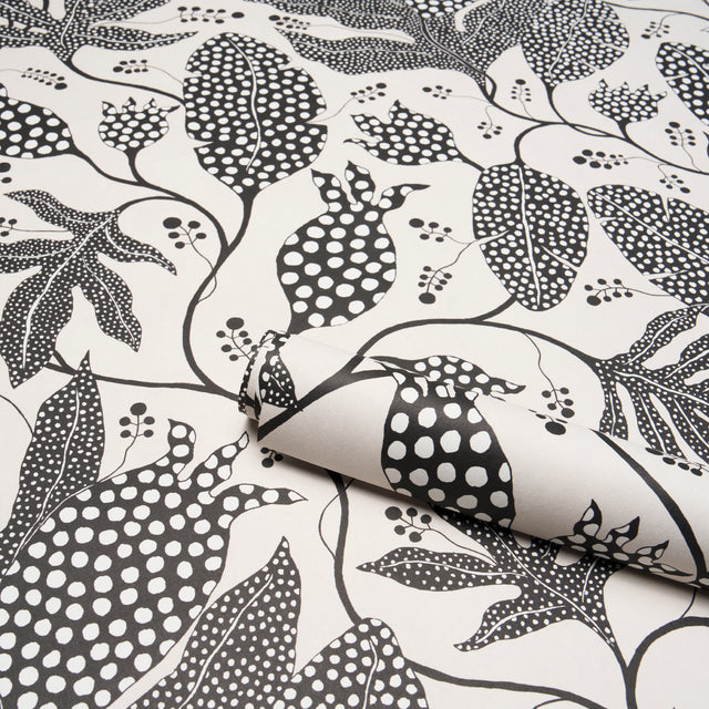 Polka Dot Jungle Black & Cream by Marian McEvoy Botanical Wallpaper – Schumacher 5015462
