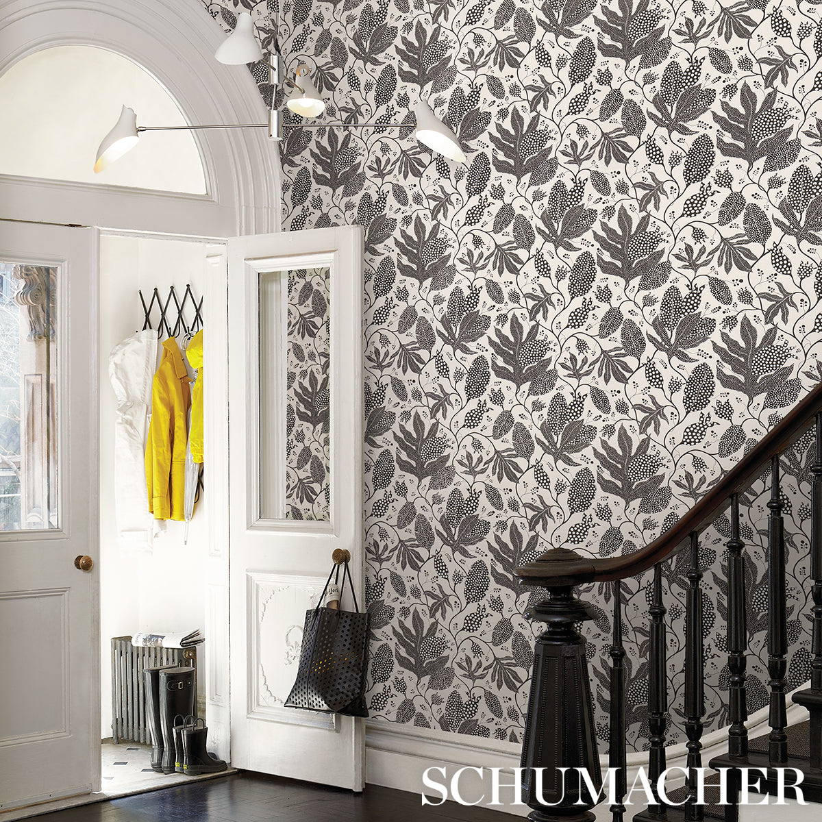 Polka Dot Jungle Black & Cream by Marian McEvoy Botanical Wallpaper – Schumacher 5015462