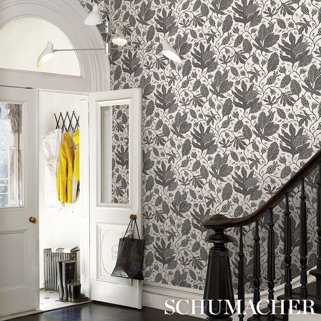 Polka Dot Jungle Black & Cream by Marian McEvoy Botanical Wallpaper – Schumacher 5015462
