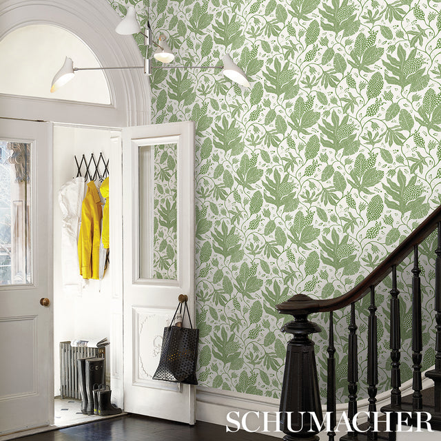 Polka Dot Jungle Green & Ivory by Marian McEvoy Botanical Wallpaper – Schumacher 5015463