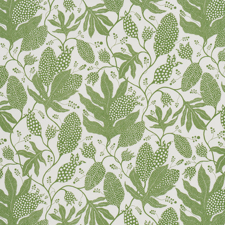 Polka Dot Jungle wallpaper in green and ivory by Marian McEvoy for Schumacher, featuring a large-scale botanical pattern with polka dots.