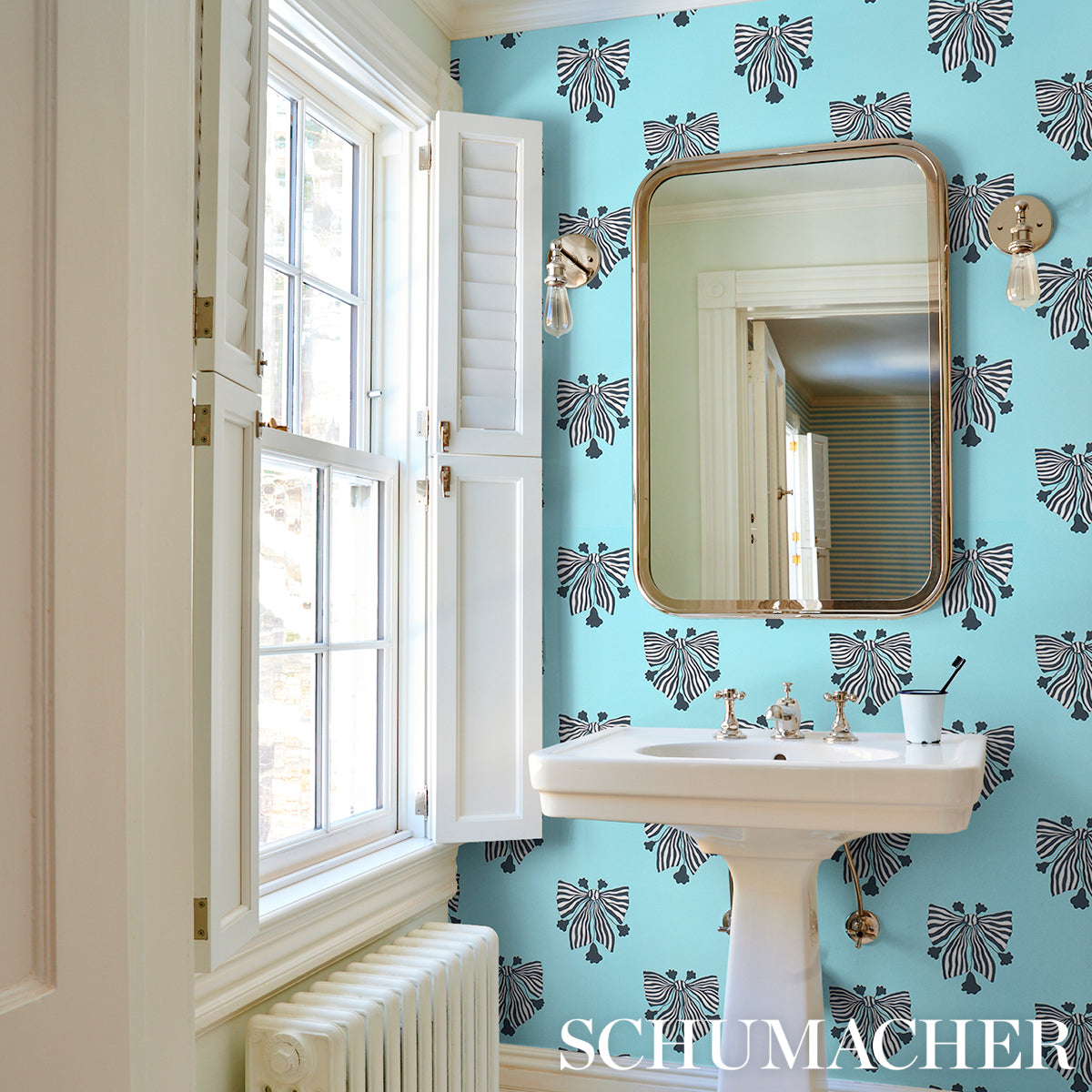 Bow-Wow-Wow Aqua by Schumacher Marian McEvoy Collection Wallpaper – Schumacher 5015470