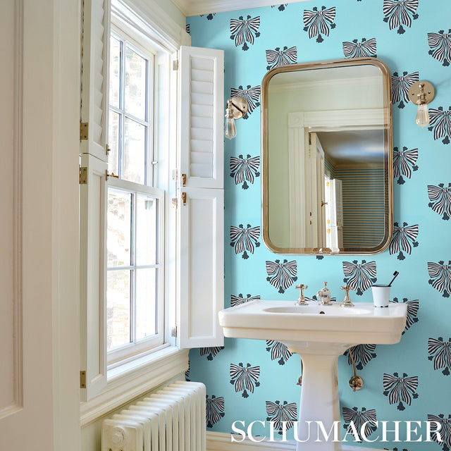 Bow-Wow-Wow Aqua by Schumacher Marian McEvoy Collection Wallpaper – Schumacher 5015470