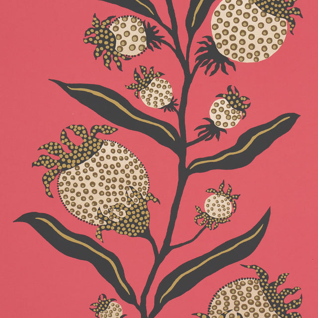 Thistle Vine Red & Gold by Marian McEvoy Botanical Stripe Wallpaper – Schumacher 5015480