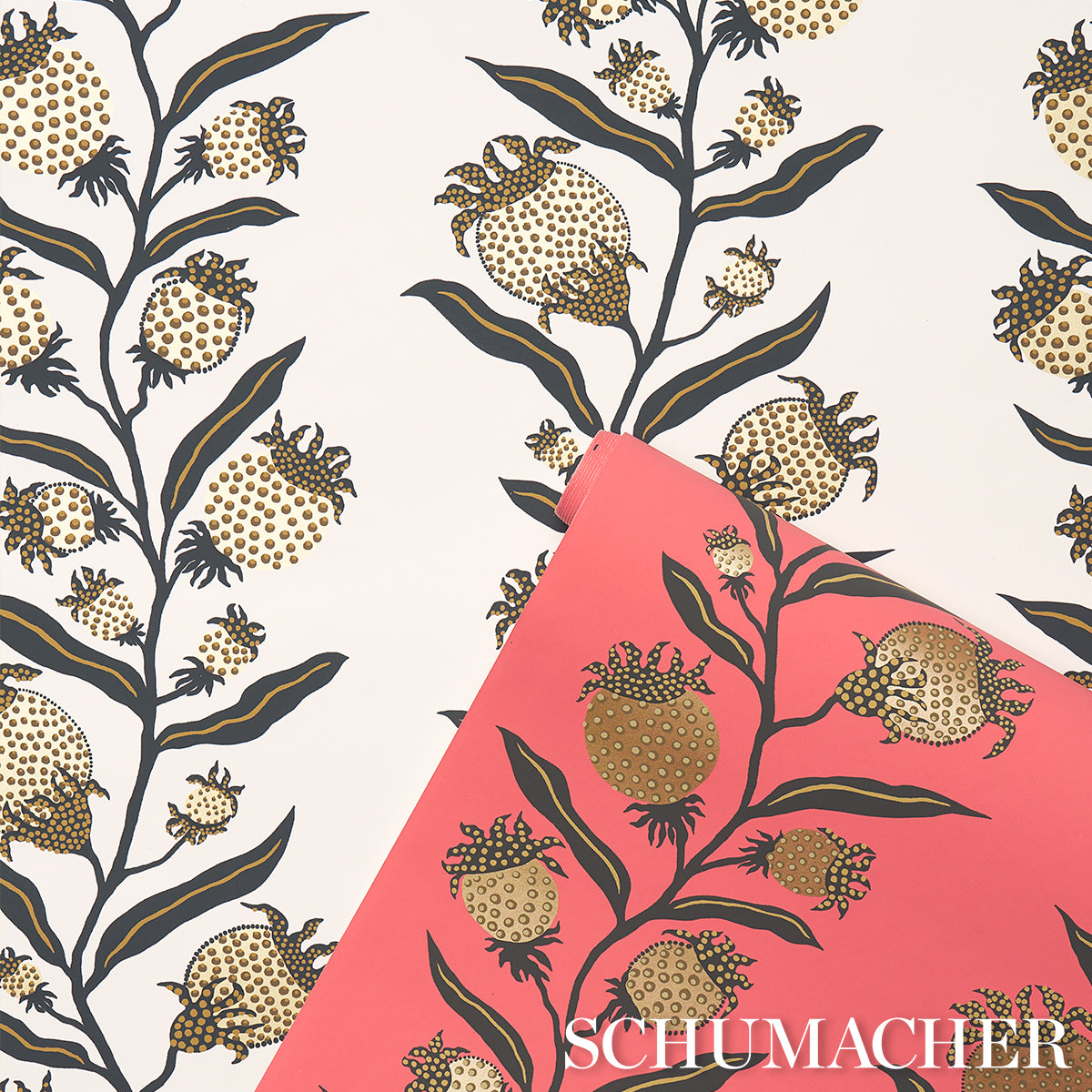 Thistle Vine Red & Gold by Marian McEvoy Botanical Stripe Wallpaper – Schumacher 5015480