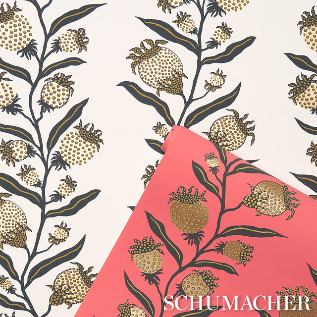Thistle Vine Red & Gold by Marian McEvoy Botanical Stripe Wallpaper – Schumacher 5015480
