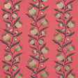 Thistle Vine wallpaper in red and gold by Marian McEvoy for Schumacher, featuring a botanical stripe pattern with metallic ink.