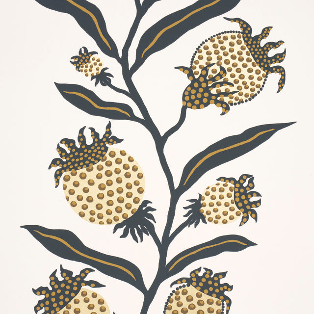 Thistle Vine Black & Gold by Marian McEvoy Botanical Stripe Wallpaper – Schumacher 5015481