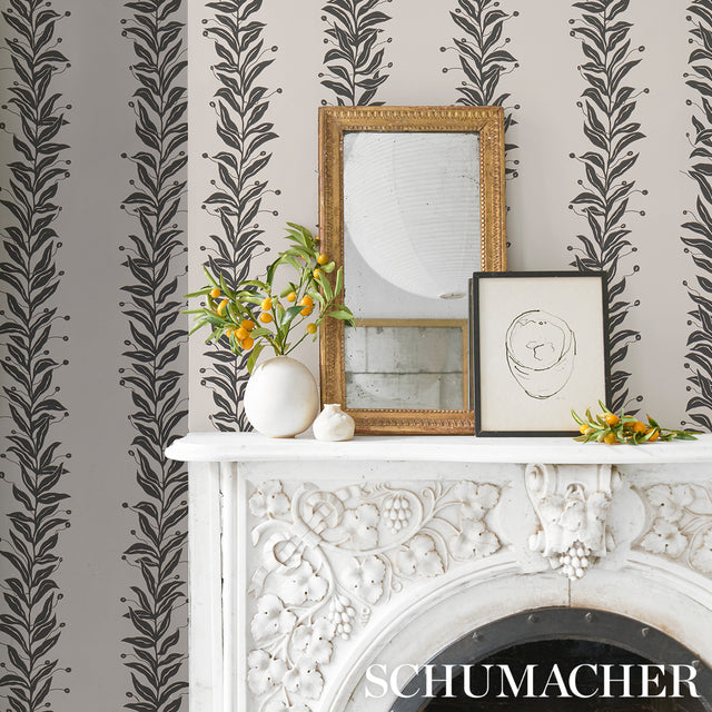 Tendril Stripe Black & Cream by Marian McEvoy Botanical Wallpaper – Schumacher 5015490