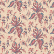 Apolline Botanical wallpaper in Rouge & Bleu, featuring a fanciful leafy floral pattern inspired by antique hand-block prints, in red and blue on a neutral background.