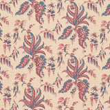 Apolline Botanical wallpaper in Rouge & Bleu, featuring a fanciful leafy floral pattern inspired by antique hand-block prints, in red and blue on a neutral background.