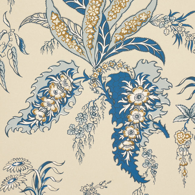 Apolline Botanical Ciel & Marine by Schumacher Ottoman-Inspired Botanical Wallpaper – Schumacher 5015501