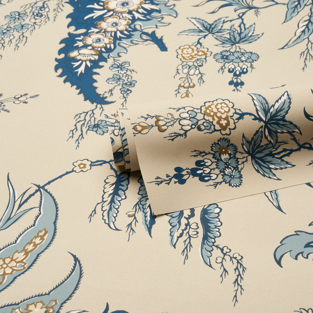 Apolline Botanical Ciel & Marine by Schumacher Ottoman-Inspired Botanical Wallpaper – Schumacher 5015501