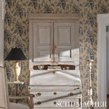 Apolline Botanical Ciel & Marine by Schumacher Ottoman-Inspired Botanical Wallpaper – Schumacher 5015501