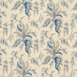 Apolline Botanical wallpaper in Ciel & Marine by Schumacher, featuring a fanciful leafy floral Ottoman-inspired pattern in blue and gold on a cream background.